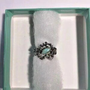 Vintage Jadite And Silver 1930's Organic Abstract Retro Era Ring